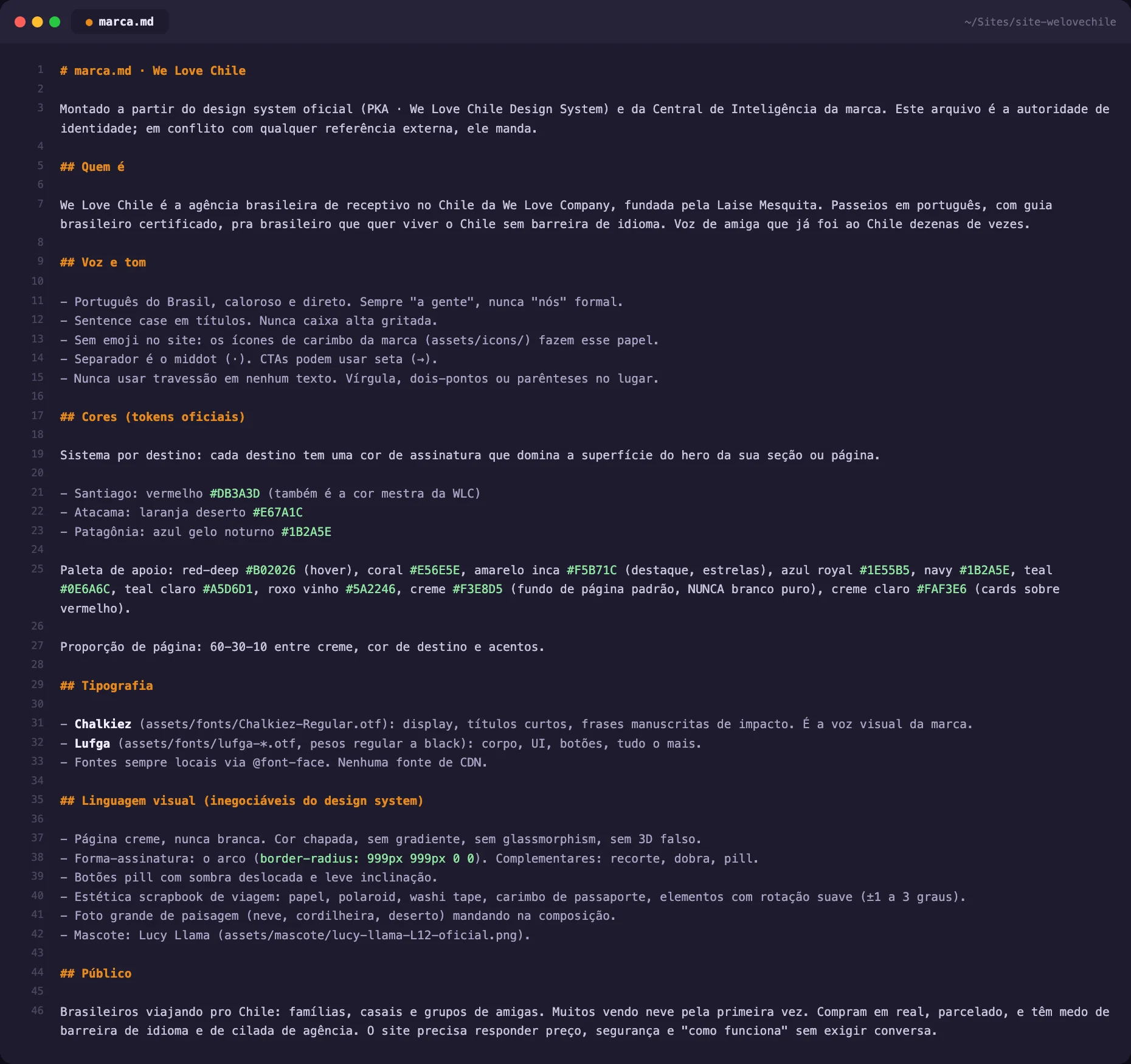 Arquivo marca.md aberto no editor de código