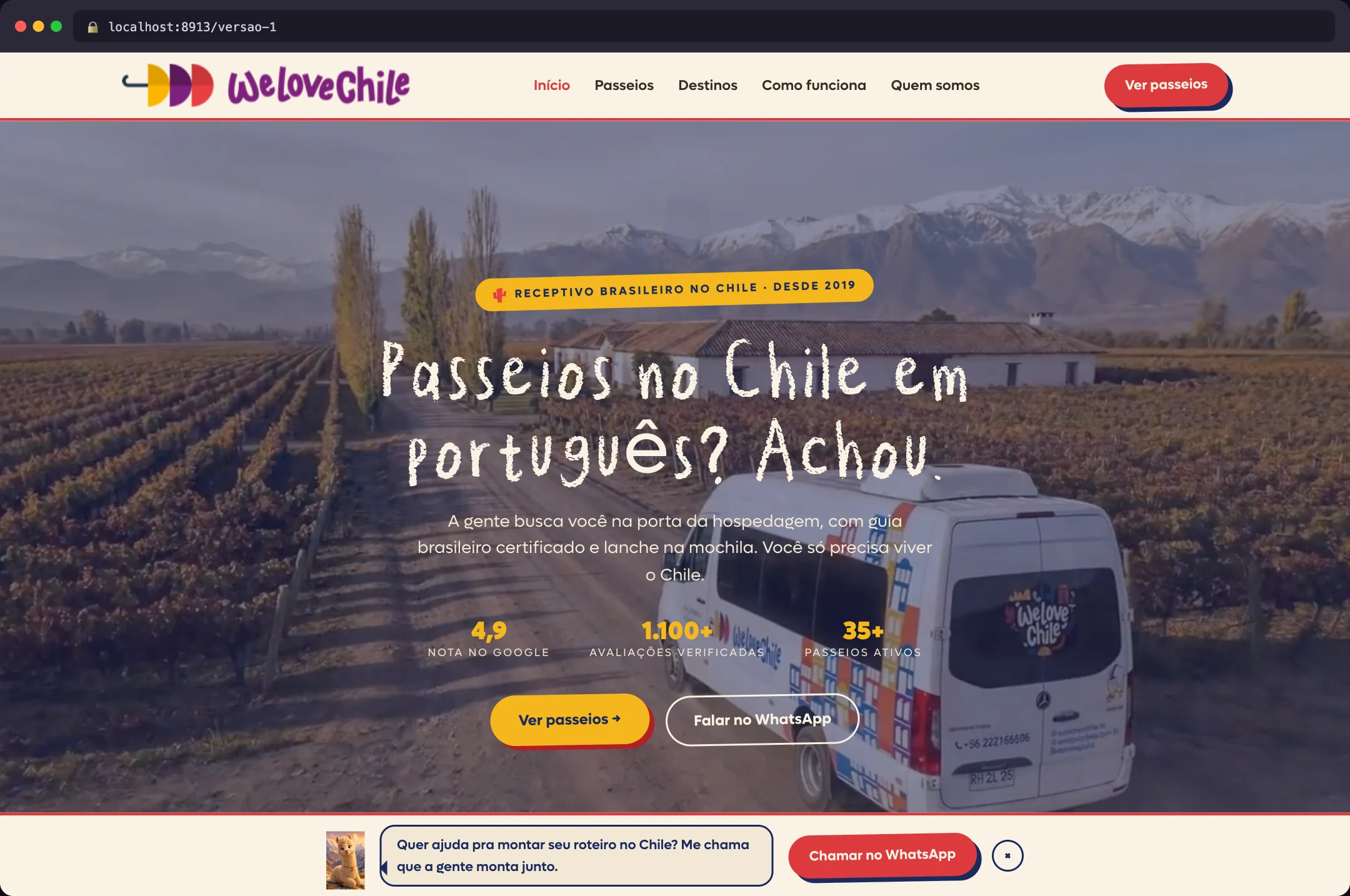 Segunda versão do site da We Love Chile aberta no navegador