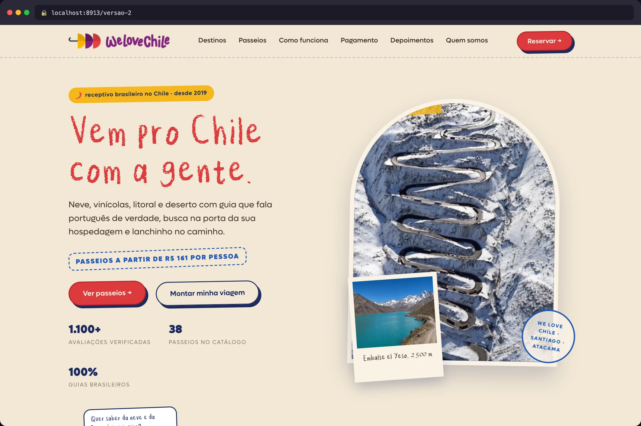 Primeira versão do site da We Love Chile aberta no navegador